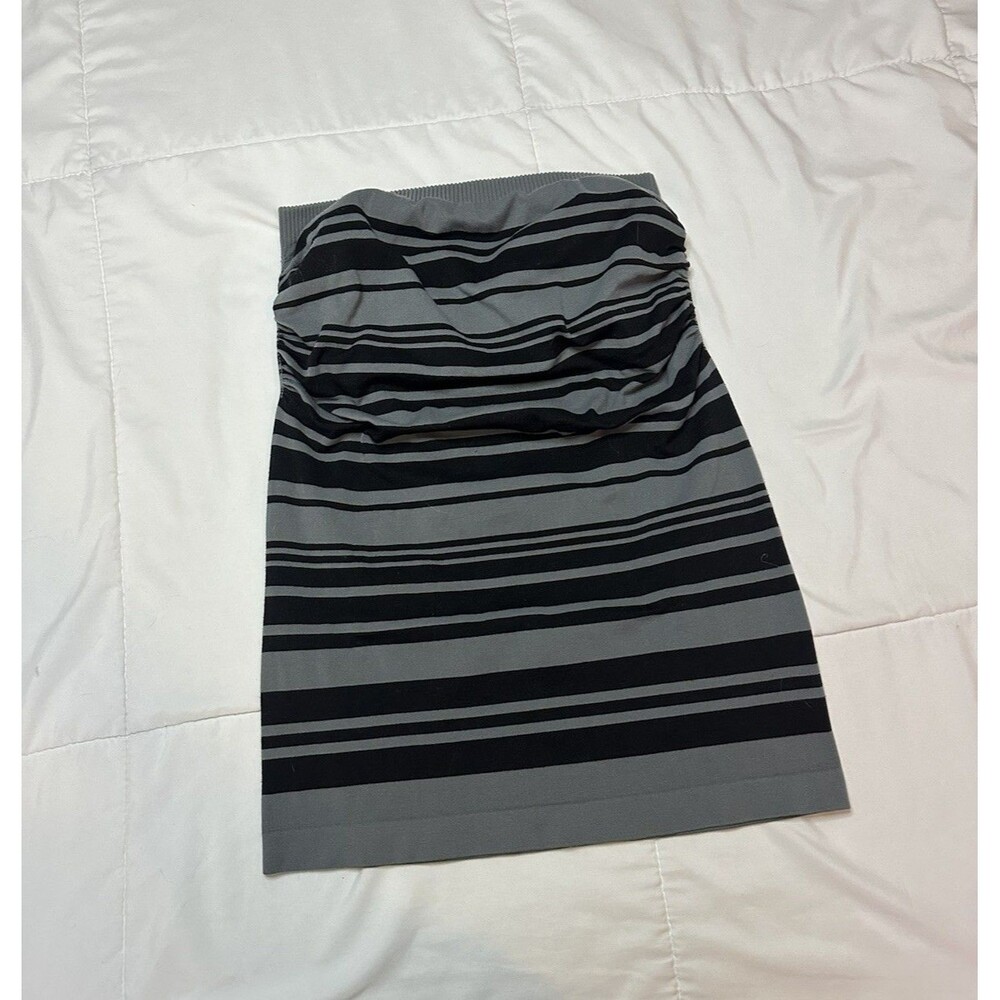 Y2K Mossimo Gray/Black Striped Ruched Stretch Tube Top Women S/M Grunge Scene